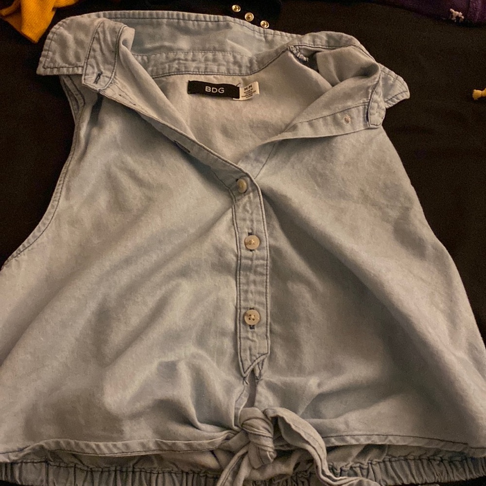 Light blue Jean front tie crop